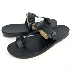 Jerusalem Sandals David Black Leather Toe Loop Sandals Mens EU 43